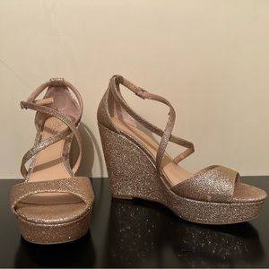 Glitter gold heel wedges